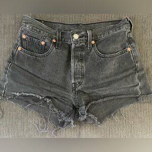 Levi 501 Black Denim Frayed Shorts